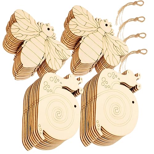 Holibanna Unbehandelte Holzscheiben Teilig Insektendesign mit Natürlicher Holzfarbe und DIY Bastelbedarf für Kreative Handarbeit Juteband für Dekoration und Kunstprojekte von Holibanna