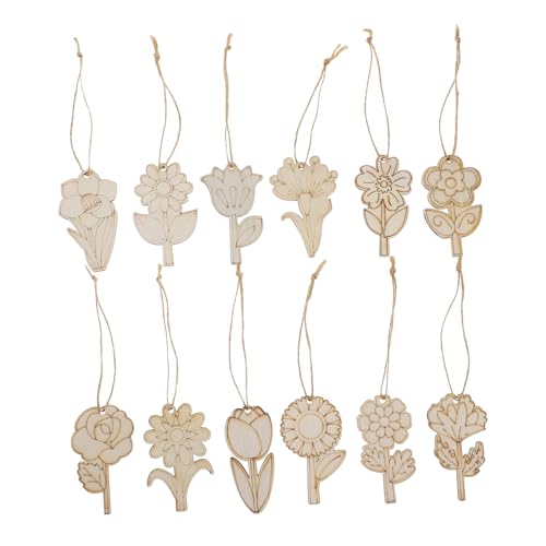 Holibanna Unvollendete Holzblumen Dekorationen Teiliges DIY mit Holzscheiben und Hanfseilen Glatte Oberfläche Sichere Kinderbastelmaterialien für Kreative Handwerksprojekte von Holibanna