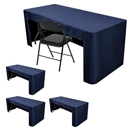 HolidayIdeas Tischdecken mit offener Rückseite für rechteckige Tische, knitterfrei, waschbar, 183 x 76 cm, für Bastelmessen, Bankette, Messen, Ausstellungen, Marineblau, 4 Stück von HolidayIdeas