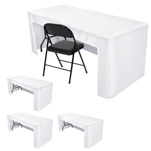HolidayIdeas Tischdecken mit offener Rückseite für rechteckige Tische, knitterfrei, waschbar, 183 x 76 cm, für Handwerksmessen, Bankette, Messen, Weiß, 4 Stück von HolidayIdeas