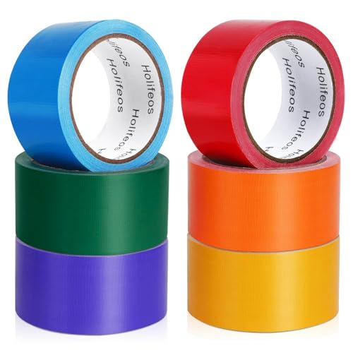 Holifeos Klebeband, 6 Rollen, farbiges Panzerband, 5,1 cm x 13,7 m, strapazierfähiges Panzerband, Farben, Gelb, Rot, Orange, Blau, Lila, Grün, helle Farben und Muster, wasserdichtes Holifeos Klebeband, 6 Rollen, farbiges Panzerband, 5,1 cm x 13,7 m, strapazierfähiges Panzerband, Farben, Gelb, Rot, Orange, Blau, Lila, Grün, helle Farben und Muster, wasserdichtes von Holifeos