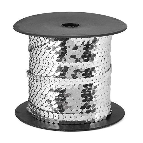 Holigie 6 mm Strass-Dekorationskette, 91,4 m Pailletten-Nähgarn zum Handnähen, DIY, flaches, rundes Dekorationszubehör, Kleidungsherstellung, Paillettenfaden (Silber) von Holigie