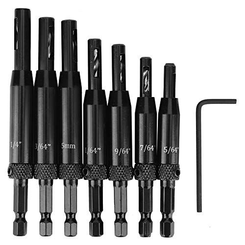 Holigie 7pcs Scharnierloch Eröffnung Drill Schwarz professioneller Holz Carpenter Kit mit 1pc L-Form-Sechskantschlüssel von Holigie