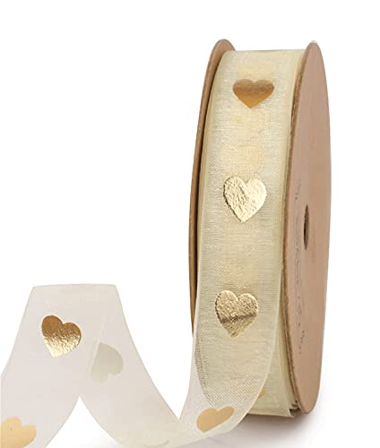 Holijolly 16mm Gold Herzband - Schneegarn Material für Handwerk, Geschenkverpackung, Geburtstagsparty Dekoration, Haarschleifen - 16mm x 9m von Holijolly