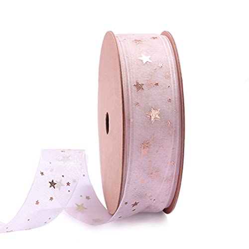 Holijolly 19 mm Pink Star Sheer Ribbon – Schneegarnband für Weihnachten – 19 mm x 9 m von Holijolly