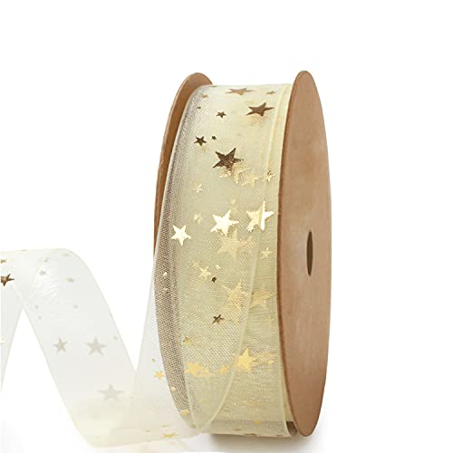 Holijolly 19mm Gold Star Ribbon - Schneegarn Material für Basteln, Geschenkverpackungen, Geburtstagsfeier Dekorationen, Haarschleifen - 19mm x 9m Holijolly 19mm Gold Star Ribbon - Schneegarn Material für Basteln, Geschenkverpackungen, Geburtstagsfeier Dekorationen, Haarschleifen - 19mm x 9m von Holijolly
