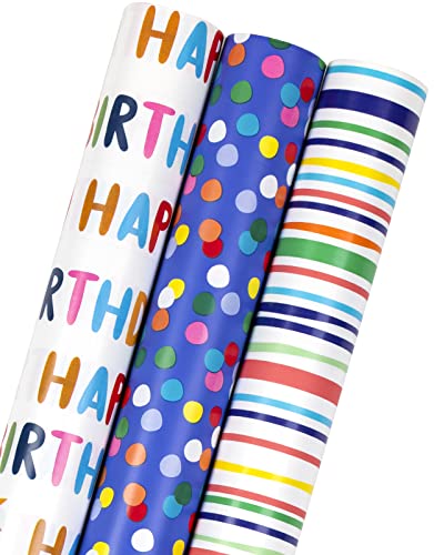 Holijolly Geburtstag Wrapping Paper Roll.Mini Roll.43cm X 3m Pro Rolle-Polka Dots, Streifen Muster (3.93 Quadratmeter) von Holijolly