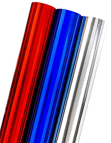 Holijolly-Geschenkpapierrolle - Mini-Rolle - 43 x 305 cm pro Rolle - Metallisches Gold/Silber/Blau-Design (3,93 Quadratmeter) von Holijolly