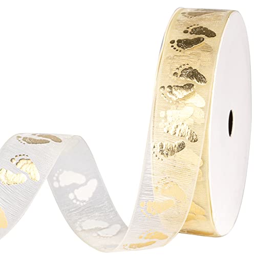 Holijolly Goldfarbenes transparentes Geschenkband – Schneegarnband mit Fußabdruck-Design für Babyparty, Geburtstag, 1,9 cm x 9,1 m Holijolly Goldfarbenes transparentes Geschenkband – Schneegarnband mit Fußabdruck-Design für Babyparty, Geburtstag, 1,9 cm x 9,1 m von Holijolly
