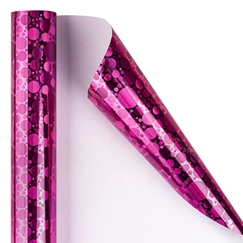 Holijolly Pinkes holografisches Geschenkpapier – Mini-Rolle – Tupfendruck für Geburtstag, Ostern, Feiertage – 44 cm x 10 m von Holijolly