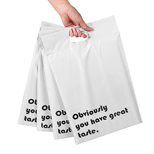 Holijolly Poly Mailer 25,4X33Cm Weiß Mit Eingebautem Griff Versandtaschen 3 Mil Hübsche, Selbstklebende Versandumschläge - 100Er Pack von Holijolly