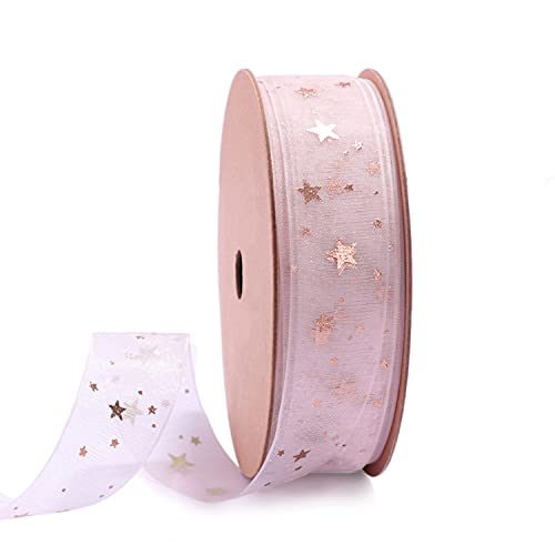Holijolly Transparentes Schleifenband mit rosa Sternen, Geschenkband, Schnee-Garn für Bastelarbeiten, Geschenkverpackungen, Geburtstagsparty-Dekorationen, Haarschleifen – 1,9 x 9,1 m Holijolly Transparentes Schleifenband mit rosa Sternen, Geschenkband, Schnee-Garn für Bastelarbeiten, Geschenkverpackungen, Geburtstagsparty-Dekorationen, Haarschleifen – 1,9 x 9,1 m von Holijolly