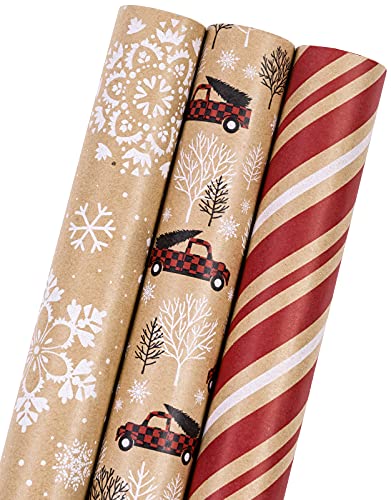 Holijolly Weihnachtspapierrolle - Minirolle - 43cm x 3m pro Rolle - 3 verschiedene rotgoldene LKW-Designs Holijolly Weihnachtspapierrolle - Minirolle - 43cm x 3m pro Rolle - 3 verschiedene rotgoldene LKW-Designs von Holijolly