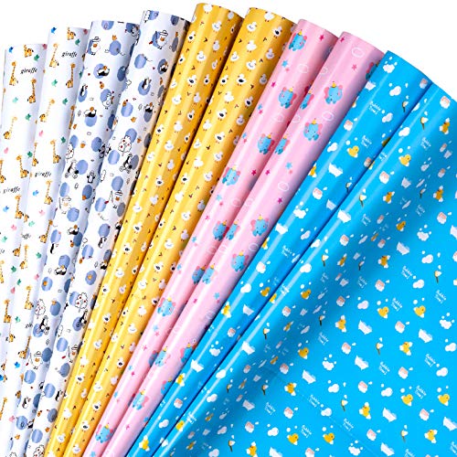 Holijolly Wrapping Paper Sheet - Gefaltet Flach - 10 Blätter - 5 Verschiedene Tierdesigns (37,4 Sq.Ft.Ttl.) - 50 Cm X 70 Cm Pro Blatt von Holijolly