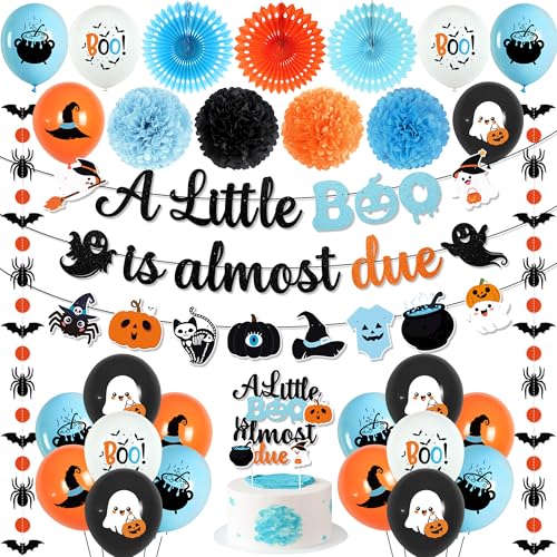 Holkcog Blau Orange Halloween Babyparty Dekorationen, A Little Boo Is Almost Due Banner, Blue Little Boo Baby Shower Dekorationen Jungen Mädchen für Halloween, Niedliche Jungen Gils Party Dekorationen Holkcog Blau Orange Halloween Babyparty Dekorationen, A Little Boo Is Almost Due Banner, Blue Little Boo Baby Shower Dekorationen Jungen Mädchen für Halloween, Niedliche Jungen Gils Party Dekorationen von Holkcog