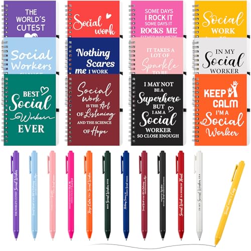 Hollowfly 12-teiliges Set für Sozialarbeiter, Angestellte, Kollegen, Dankeschön, inspirierender Notizbuch-Stift für Frauen, Büro, Schule, Abschlussfeier von Hollowfly