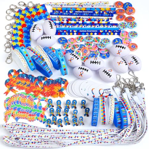 Hollowfly 400 Stück Autismus-Bewusstseinszubehör, Silikon-Armbänder, Schlüsselanhänger, Bleistifte, Ausschnitte, Schlüsselbänder, Knopflappen, Rugby-Aufkleber für Autismus-Bewusstsein, Hollowfly 400 Stück Autismus-Bewusstseinszubehör, Silikon-Armbänder, Schlüsselanhänger, Bleistifte, Ausschnitte, Schlüsselbänder, Knopflappen, Rugby-Aufkleber für Autismus-Bewusstsein, von Hollowfly