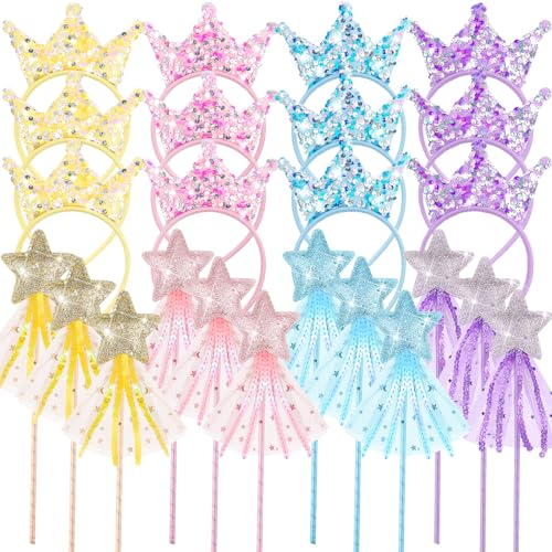 Hollowfly Prinzessinnen-Verkleidungs-Set, 12 Glitzer-Prinzessinnen-Zauberstab, Stern, Feen-Zauberstab, 12 Pailletten, Prinzessinnen-Tiara, Krone, Stirnband für Mädchen, Prinzessin, Cosplay, Kostüm, Hollowfly Prinzessinnen-Verkleidungs-Set, 12 Glitzer-Prinzessinnen-Zauberstab, Stern, Feen-Zauberstab, 12 Pailletten, Prinzessinnen-Tiara, Krone, Stirnband für Mädchen, Prinzessin, Cosplay, Kostüm, von Hollowfly