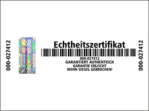 Holomarks 250 Stück Echtheitszertifikat Etiketten mit Seriennummern und Hologramm 70x20mm Certificate of Authenticity GERMAN TEXT von Holomarks