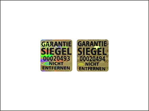 Holomarks 500 St. Gold Garantiesiegel Hologramm Etiketten 15x15mm GERMAN TEXT von Holomarks
