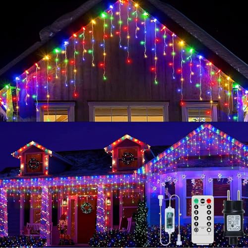 Holwim 800LED Eisregen Lichterkette, 20+5M Erweiterbar Lichtervorhang mit IP65 8 Modi, Timer, Memory-Funktion Weihnachtsbeleuchtung für Innen Außen Weihnachten Deko Dach Balkon (Warmweiß) von Holwim