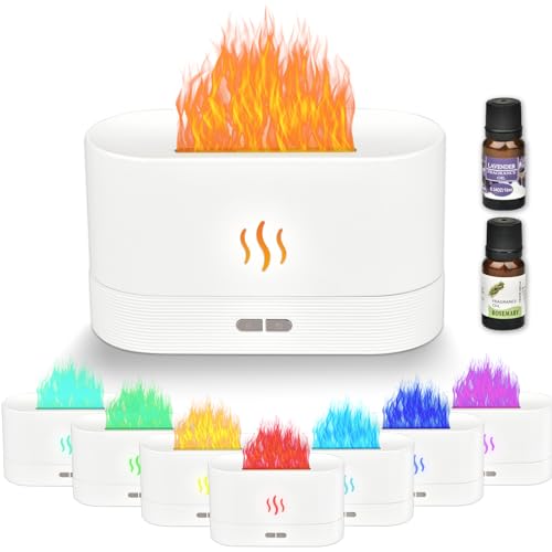 Holwim Aroma Diffuser, 7-Farben-Licht Flammen Duftöl Ätherische Öle Diffuser, 180ml Luftbefeuchter Humidifier Wasserlose Abschaltautomatik für, Schlafzimmer, Zuhause, Büro, Yoga(weiß) von Holwim