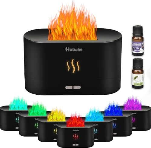 Holwim Aroma Diffuser, 7-Farben-Licht Flammen Duftöl Ätherische Öle Diffuser, 180ml Luftbefeuchter Humidifier Wasserlose Abschaltautomatik für, Schlafzimmer, Zuhause, Büro, Yoga von Holwim