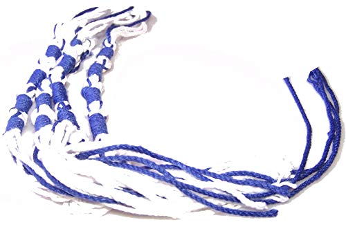 Holy Land Market Tzitzits (4er-Set) Weiß mit blauem Faden - Quasten (mit längerem blauem Messiasfaden) (Königsblau) von Holy Land Market