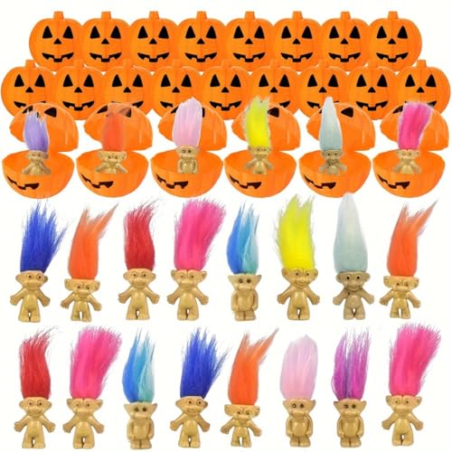 24 Stück Vintage-Glücks-Puppen-Action-Figuren, Großpackung mit 12 Halloween-Kürbis-Süßigkeiten-Boxen, ideal für Kinder, Jungen, Mädchen, Halloween-Partygeschenke, Leckerli-Taschen, Geschenke, Hof von Holydeck