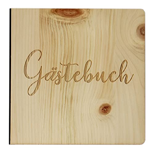 Holz Gästebuch mit eingraviertem Schriftzug "Gästebuch", Fotoalbum & Stammbuch für verschiedene Anlässe, bestehend aus Echtholz, Zirbenholz Cover von Holzgrusskarten.at