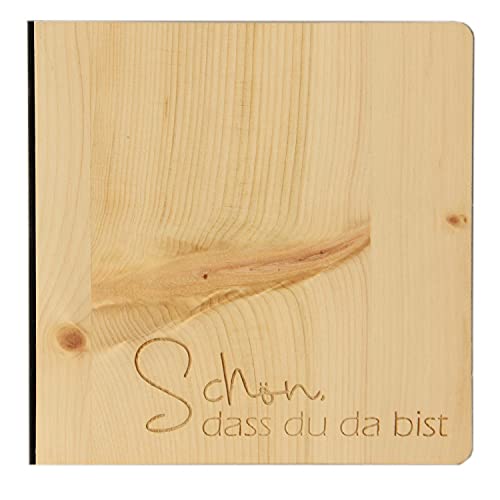 Holz Gästebuch mit eingraviertem Schriftzug "Schön, dass du da bist", Fotoalbum und Stammbuch für verschiedene Anlässe, bestehend aus Echtholz, Zirbenholzcover Holz Gästebuch mit eingraviertem Schriftzug "Schön, dass du da bist", Fotoalbum und Stammbuch für verschiedene Anlässe, bestehend aus Echtholz, Zirbenholzcover von Holzgrusskarten.at