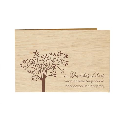 Holzgrusskarten Original BAUM DES LEBENS, modern – 100% handmade in Österreich, Grußkarte aus Echtholz Eiche, Geschenkkarte, Postkarte, Klappkarte, Einladung, Spruchkarte von Holzgrusskarten.at