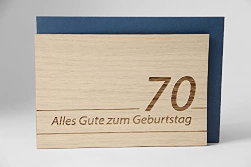Holzgrusskarten Original Gute zum 70. Geburtstag - 100% handmade in Österreich, aus Eichenholz gefertigte Geschenkkarte, Geburtstagskarte, Grußkarte, Klappkarte, Postkarte von Holzgrusskarten.at
