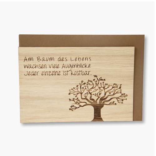 Original Holzgrusskarte - Motiv "Baum des Lebens" aus Eichenholz, Geschenkkarte, Grußkarte, Postkarte, Spruchkarte, Klappkarte, Einladung, Billet von Holzgrusskarten.at