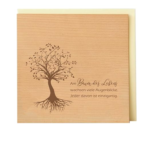 Original Holzgrusskarte - Motiv "Baum des Lebens - tiefe Wurzeln" aus Kirschholz, Geschenkkarte, Grußkarte, Postkarte, Spruchkarte, Klappkarte, Einladung, Billet von Holzgrusskarten.at