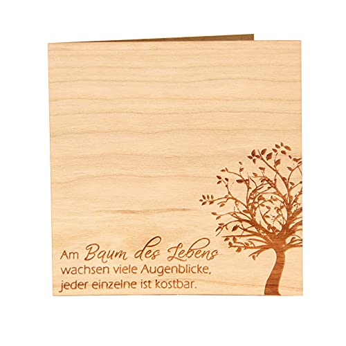 Original Holzgrusskarte - Motiv "Baum des Lebens" aus Kirschholz, Geschenkkarte, Grußkarte, Postkarte, Spruchkarte, Klappkarte, Billet von Holzgrusskarten.at
