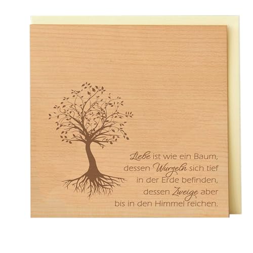 Original Holzgrusskarte - Motiv "Baum des Lebens - Liebe, Wurzeln, Zweige" aus Kirschholz, Geschenkkarte, Grußkarte, Postkarte, Spruchkarte, Klappkarte, Einladung, Billet von Holzgrusskarten.at