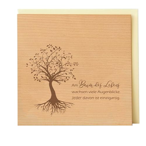 Holzgrusskarten Original Baum des Lebens - tiefe Wurzeln - 100% handmade in Österreich, aus Kirschholz gefertigte Geschenkkarte, Grußkarte, Postkarte, Klappkarte von Holzgrusskarten.at