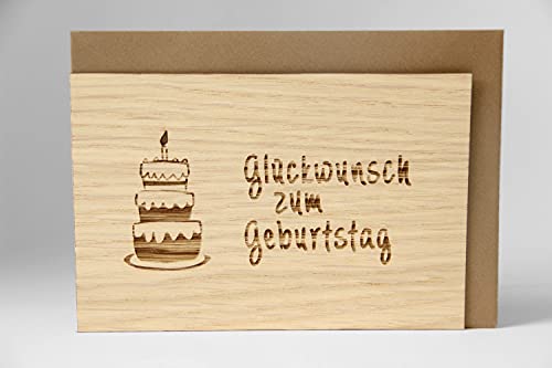 Holzgrusskarten Original Glückwunsch zum Geburtstag - 100% handmade in Österreich, aus Eichenholz gefertigte Geschenkkarte, Geburtstagskarte, Grußkarte, Klappkarte, Postkarte von Holzgrusskarten.at