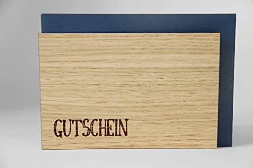 Holzgrusskarten Original Gutschein - 100% handmade in Österreich, aus Eichenholz gefertigte Gutscheinkarte, Grußkarte, Klappkarte, Postkarte, Geburtstagskarte, Gutschein von Holzgrusskarten.at