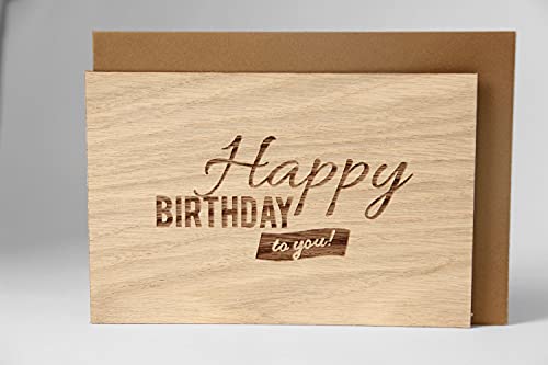 Holzgrusskarten Original Happy Birthday to you - 100% handmade in Österreich, aus Eichenholz gefertigte Geschenkkarte, Geburtstagskarte, Grußkarte, Klappkarte, Postkarte von Holzgrusskarten.at