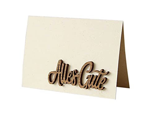 Original Holzgrußkarte - Papierkarte mit Schriftzug aus Echtholz in Nuss"Alles Gute", Postkarte, Geschenkkarte, Klappkarte, Karte, Geburtstagskarte von Holzgrusskarten.at