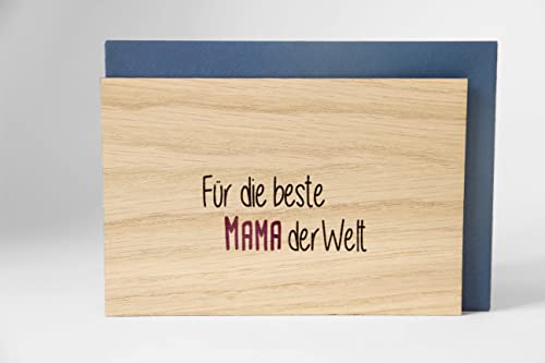 Holzgrusskarten Original- Beste Mama der Welt - 100% handmade in Österreich, aus Eichenholz gefertigte Grußkarte,Postkarte,Klappkarte von Holzgrusskarten