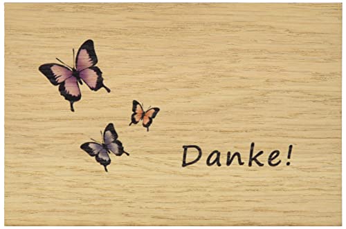 Holzgrusskarten Original DANKE, Motiv Schmetterlinge Farbe - 100% handmade in Österreich, aus Eichenholz gefertigte Dankeskarte, Grußkarte, Klappkarte, Postkarte, Geburtstagskarte von Holzgrusskarten