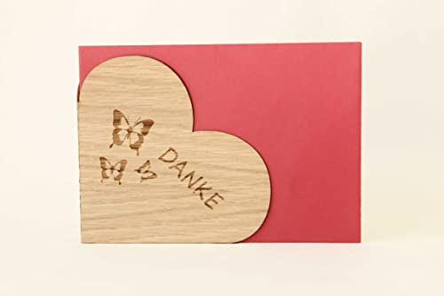 Holzgrusskarten Original Danke - 100 % handmade in Austria, aus Eichenholz gefertigte Grußkarte,Spruchkarte,Klappkarte,Postkarte von Holzgrusskarten