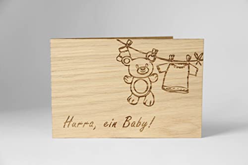 Holzgrusskarten Original Glückwunsch zur Geburt - 100% handmade in Österreich, aus Eichenholz gefertigte Geschenkkarte zur Geburt, Grußkarte, Klappkarte, Postkarte, Taufkarte, Baby von Holzgrusskarten