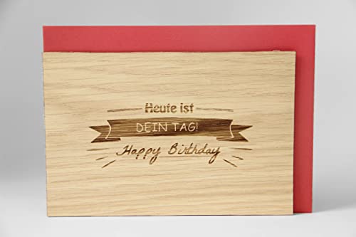 Holzgrusskarten Original Happy Birthday - 100 % made in Österreich,aus Eichenholz gefertigte Grußkarte,Klappkarte,Postkarte,Spruchkarte... von Holzgrusskarten