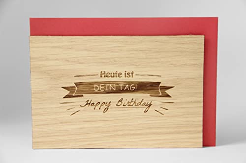 Holzgrusskarten Original Happy Birthday - 100% made in Österreich,aus Eichenholz gefertigte Grußkarte,Klappkarte,Postkarte,Spruchkarte... von Holzgrusskarten