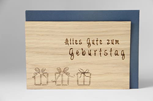 Holzgrusskarten Original Herzlichen Glückwunsch zum Geburtstag - 100% handmade in Österreich, aus Eichenholz gefertigte Geschenkkarte, Geburtstagskarte, Grußkarte, Klappkarte, Postkarte von Holzgrusskarten