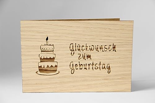 Holzgrusskarten Original Herzlichen Glückwunsch zum Geburtstag - 100% handmade in Österreich, aus Eichenholz gefertigte Geschenkkarte, Geburtstagskarte, Grußkarte, Klappkarte, Postkarte von Holzgrusskarten